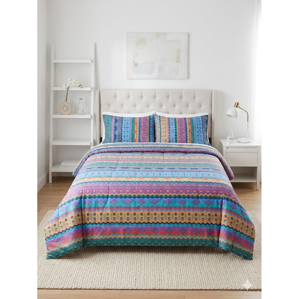 Vintage 90s Y2K Aztec Geometric Comforter Colorful‎ Southwestern Thomaston FULL
